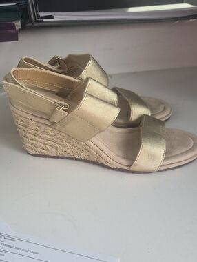 Anne Klein Gold Espadrille Wedge Sandals